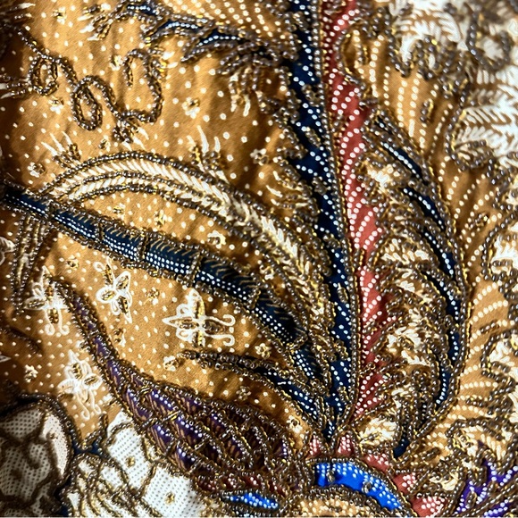 90’s Vintage Style Kenar Brown & Cream Beaded Details Button Vest Sz L Boho - Picture 7 of 15